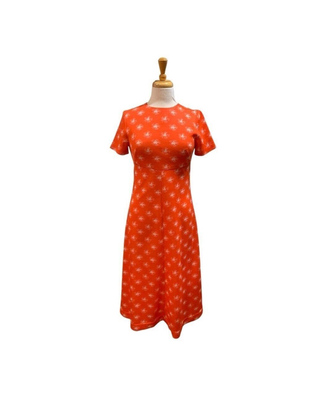 Vntg Women's homemade Orange and White Floral Short Sleeve Dress sz S
